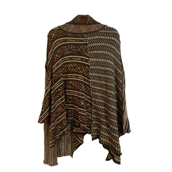 Free People Brown Multi Wool Alpaca Knit Poncho Sz S - Picture 9 of 12